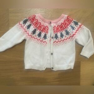 Starting Out cream, Pink, and Red Knit Christmas Holiday Cardigan girls 18m GUC